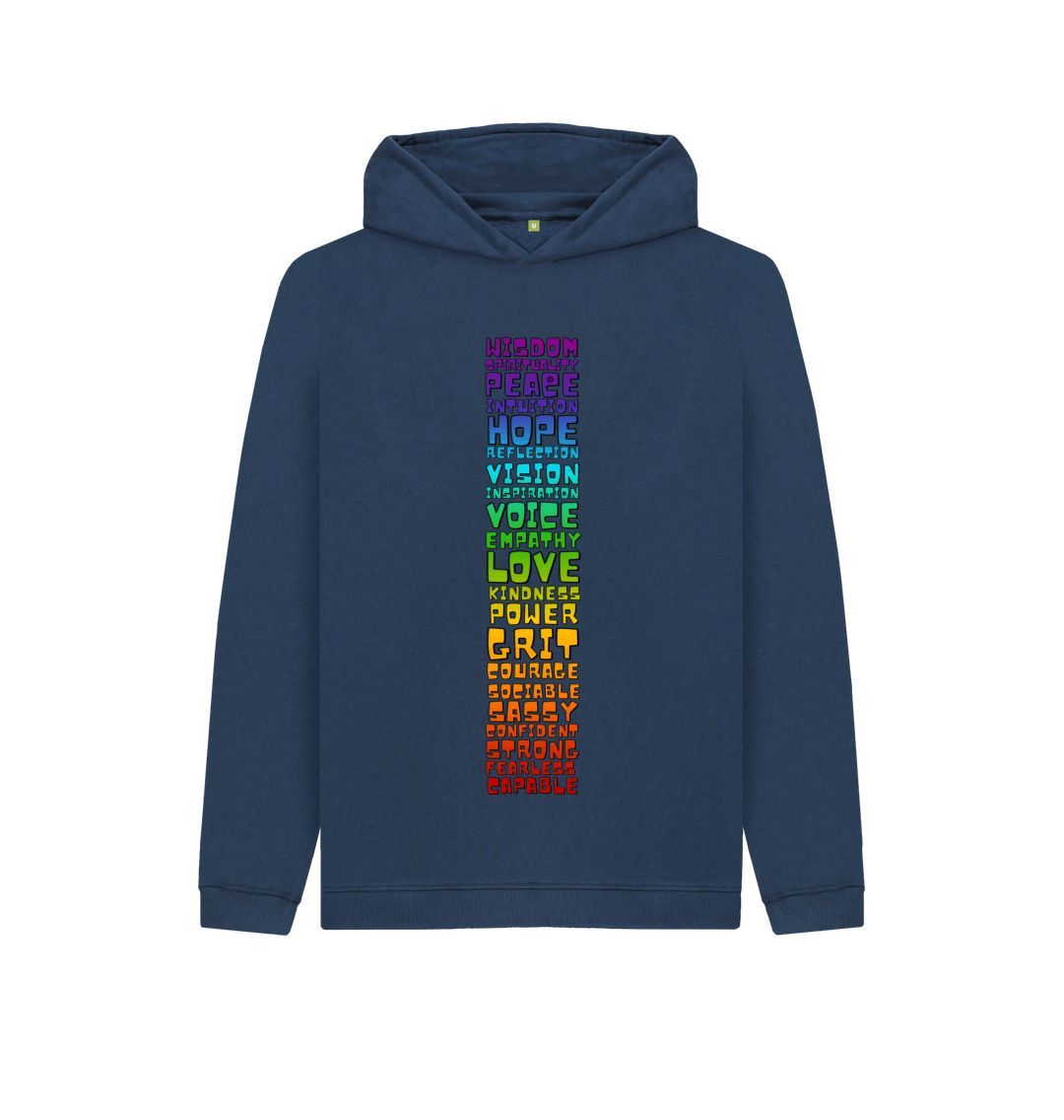 Navy Blue Youth Hoodie - Chakra Words to Empower