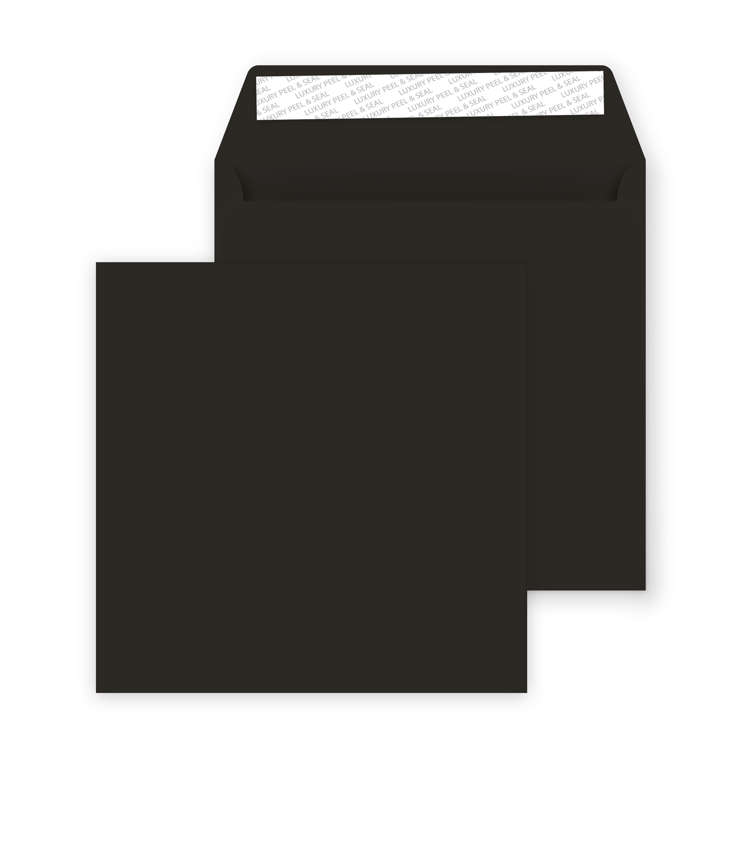 A square black peel and seal envelope 
