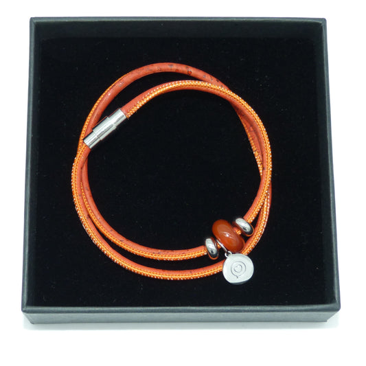 Orange Carnelian Roo Betty Talk Kind Bracelet in Black velvet lined gift box 