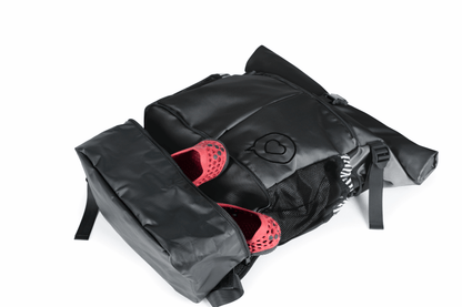 The Roo betty nyx back pack has a wipeable zipped compartment for shoes or a lunchbox 