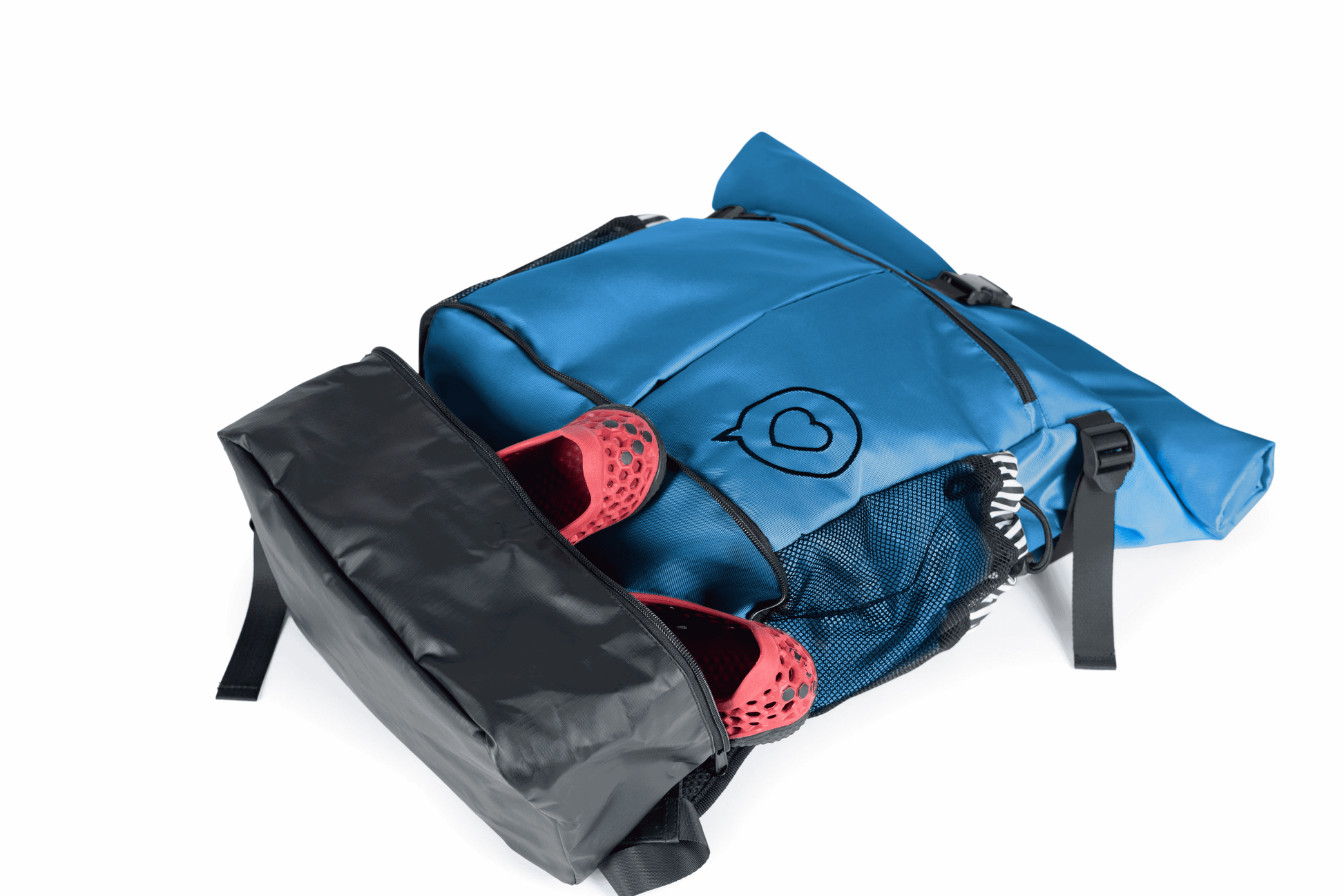 The Roo betty Nyx back pack has a wipeable zipped compartment for your trainers or a lunch box
